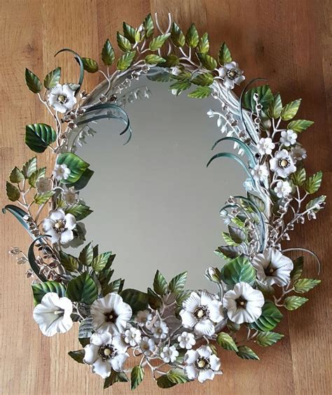 Vintage Mirror With Etched Flower By United Metal Box 